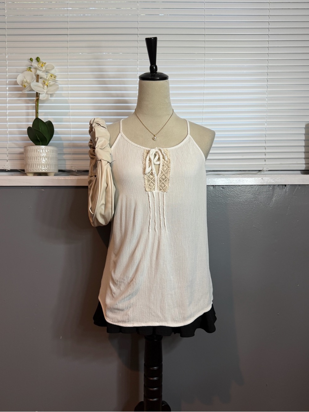 Socialite Ivory Lace-Tie Tank Top